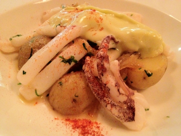 squid and potatoes in aioli at pizarro