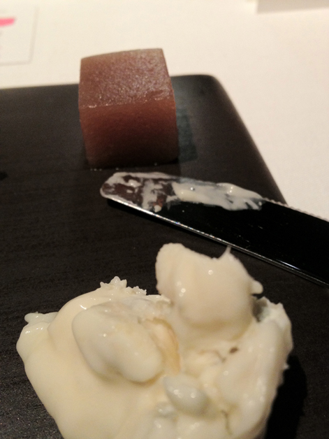 gorgonzola with pear and porto compote cube at moments mandarin oriental hotel barcelona