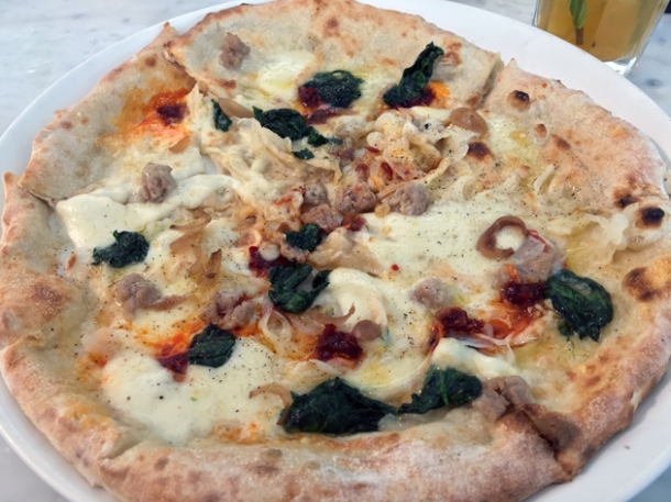 salsicca pizza at the perfectionists' cafe