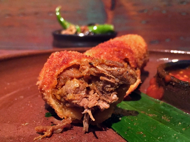 mutton rolls with tomato sauce at hoppers london