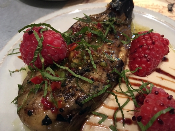 aubergine with raspberries at the barbary