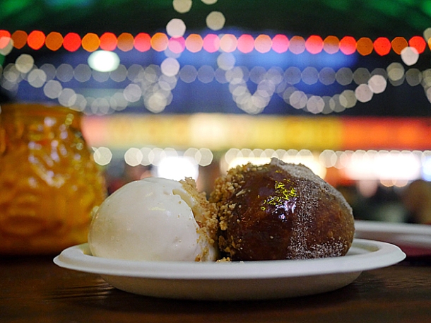 salted caramel doughnut and ice cream from Lava Bar at Street Feast woolwich public market
