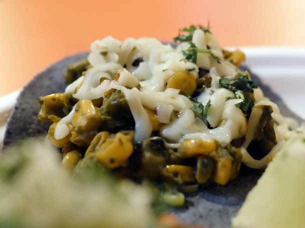 illustrative photo of the peas, corn and Oaxacan cheese taco from Pastorcito at Mercato Metropolitano Southwark