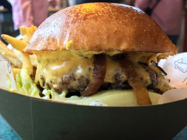 illustrative photo of the Americana burger from Edu at Flat Iron Square