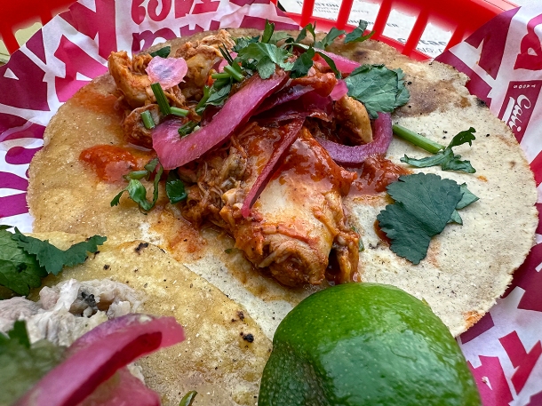 illustrative photo of the chicken pibil tacos at Taca Tacos Deptford