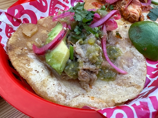 illustrative photo of the green chile pork tacos at Taca Tacos Deptford